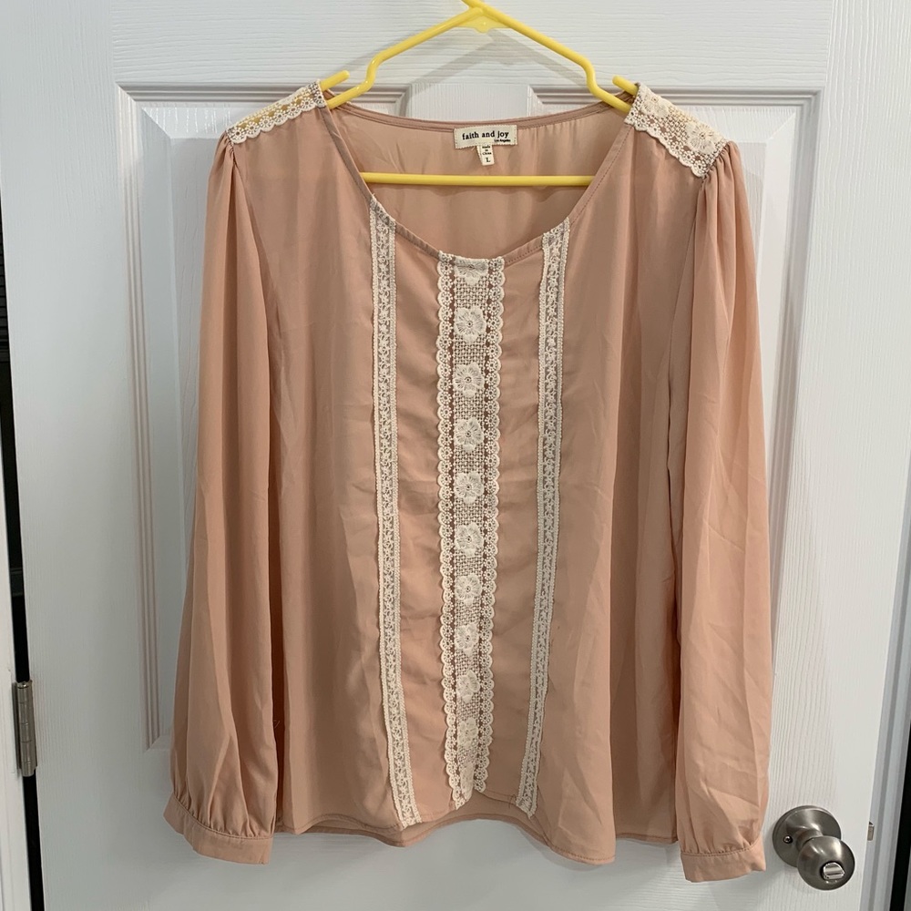 Peach Long sleeve lace blouse